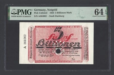 Germany- Notgeld 5 Billion Mark 1923 PUnlisted Uncirculated Grade 64 - Image 1 of 2