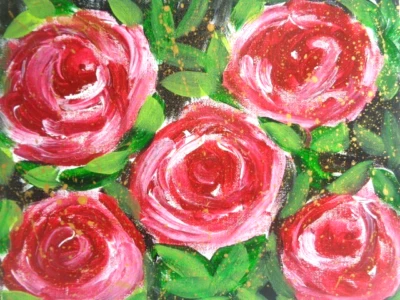 Pintura Acrílica Abstracta Original GRANDES ROSAS ROJAS FLORES FLORAL sobre LIENZO Foto 1 de 3