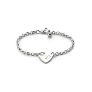 Bracelet Gucci Trademark Heart YBA796301001 Sterling Silver 17 18 cm Chain - Picture 1 of 2
