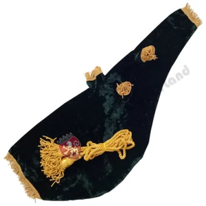 Scottish Highland Bagpipe Air Bag Cover in Green Velvet with Golden Cord 30 x 12 - Picture 1 of 1
