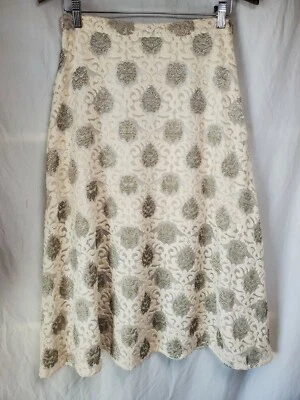 Falda Rebecca Minkoff Durand Midi Línea A Talla 2 Marfil Dorado Metálico Forrado Transparente Foto 1 de 4