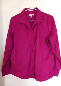 Chico's No Iron Button Front Fuchsia Top Shirt Size 2 - Picture 1 of 3