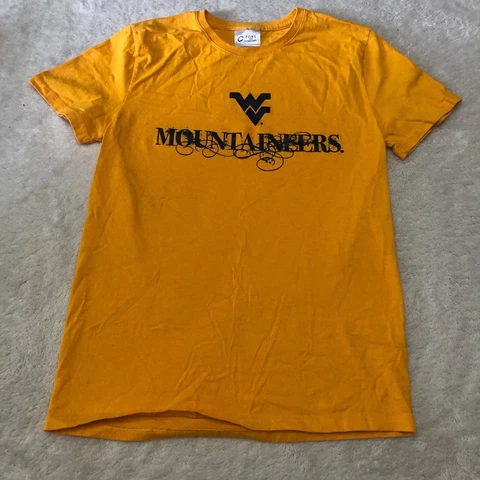 West Virginia Mountaineers Shirt Ladies Small Yellow Blue Spell out NCAA Cover