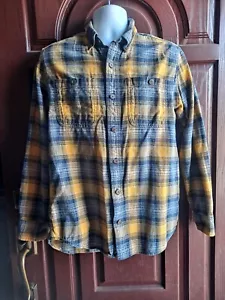 Men's Duluth Trading Co. Medium Trim Fit yellow/blue Plaid Flannel - Picture 1 of 6