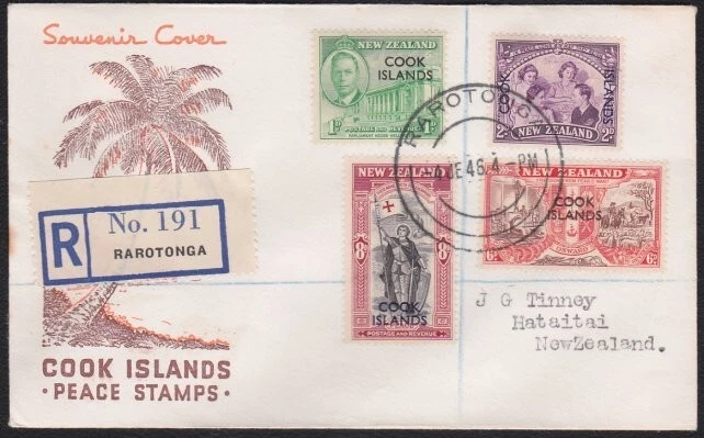 COOK IS 1946 Victory set on registered FDC ex Rarotonga....................B3572 - Image 1 of 1