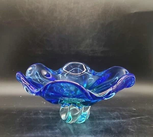 Vintage Murano Jordan Import Company Mid Century Sockel Schale 9,5" blau grün - Bild 1 von 15