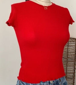 Brandy Melville Red Waffle Baby Tee XS NWT - Picture 1 of 3