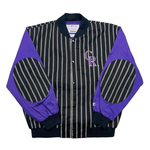 VTG RARE COLORADO ROCKIES PINSTRIPED STARTER BOMBER JACKET MENS SIZE LARGE Cover