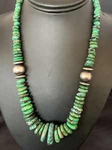 Womens Green Turquoise Bead Navajo Pearls Sterling Silver Necklace 13237 - Picture 1 of 12