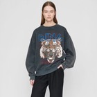 Anine Bing Women s Tiger Washed Gray Sweatshirt  Long sleeved pullover hoodie