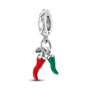 MULA European Enamel Red Chili Pendant Charm For Bracelet 925 Sterling Silver - Picture 1 of 6