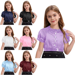 Girl~Sparkly Satin Dress Coat Kids Sequins Cropped Bolero Shrug Button Closure - Picture 1 of 78