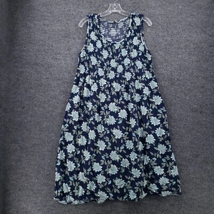 Croft Barrow Dress Womens XL Blue Floral Midi Smocked Sleeveless A Line Boho - Picture 1 of 7