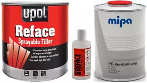Upol Reface Polyester Spray Filler 1Ltr & Hardener With Mipa PE Thinner 1Ltr - Picture 1 of 1