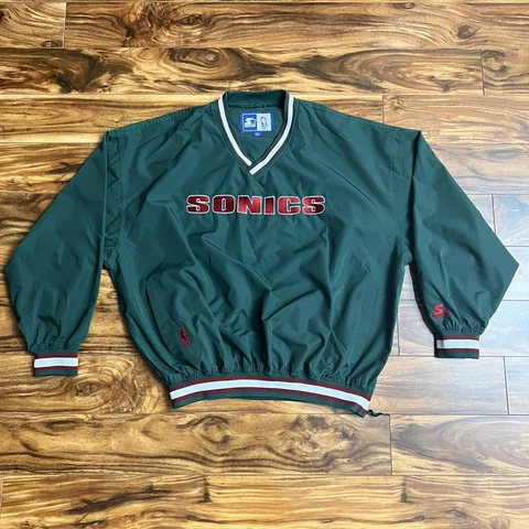 Vintage Seattle Sonics 90s STARTER Pullover Jacket 2XL Green NBA Supersonics Cover