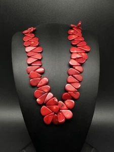 VINTAGE Sterling Silver RED CORAL Necklace Nugget Style 17” - Picture 1 of 10