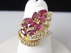 Ruby Diamond Ring Cocktail Cluster Estate 14K Yellow Gold Marquise Fine Jewelry