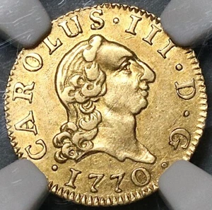 1770 NGC AU 58 Spain 1/2 Escudo Charles III Madrid Gold Coin POP 1/3 (24070203C) - Picture 1 of 6