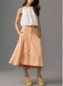 NWT Anthropologie Pilcro Sunbaked Denim Patch Pockets Midi Skirt In Peach Sz XL - Picture 1 of 17