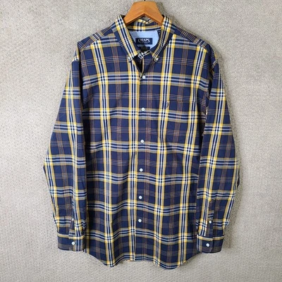 Chaps Shirt Men XLT Blue Yellow Plaid Button Down Easy Care Stretch Woven Preppy - Image 1 of 4
