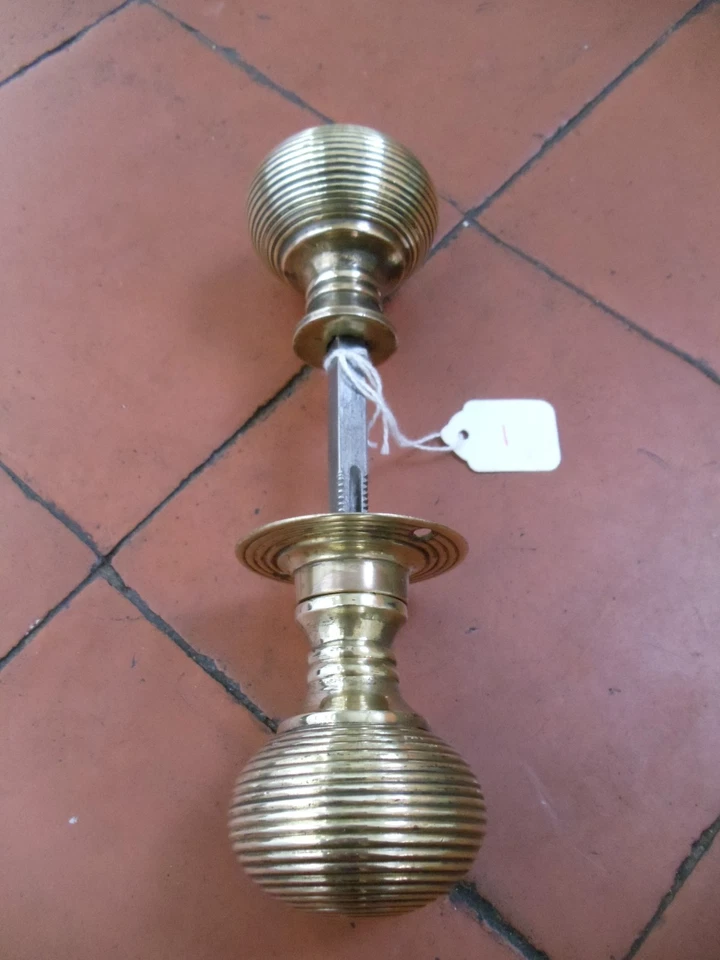 Antique restored brass Beehive rim lock handles, restored and ready to fit - Image 1 of 4