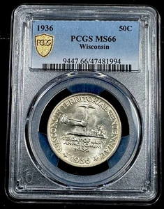 1936 - Wisconsin Half Dollar- 50C - PCGS MS66 - Picture 1 of 3