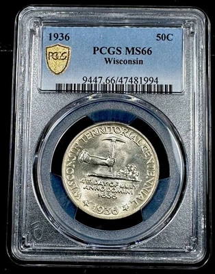 1936 - Wisconsin Half Dollar- 50C - PCGS MS66 - Image 1 of 3