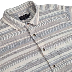 Pendleton Shirt Mens XL Fitted Natural Short Sleeve Button Up Striped Beach Grey - Picture 1 of 12