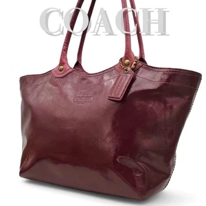 Coach Bleaker Patent Leather Tote Bag Bordeaux Shoulder Bag Used - Picture 1 of 18