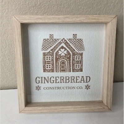 Tan Gingerbread Construction Company Glass Framed Art Christmas Wall Decor - image 1 of 4