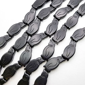 Carved Black Penguin Turquoise Howlite Beads 30x16mm 16" Strand Zuni Style - Picture 1 of 5