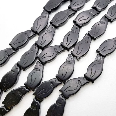 Cuentas Howlita Turquesa Pingüino Negro Tallado 30x16mm 16" Hilo Estilo Zuni Foto 1 de 4