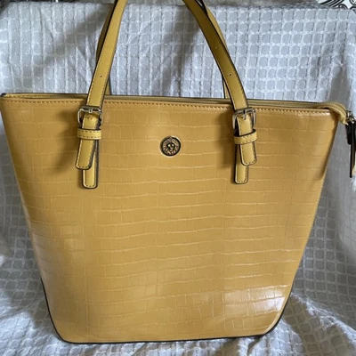 Anne Klein Nuevo Dorado Doble Correas Cartera Bolso de Mano Bolso de Mano Talla Mediana Top Cremallera Logo León Foto 1 de 4