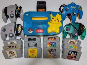Nintendo 64 Pikachu Edition Console Blue & Controller 4 piece Tested - Picture 1 of 12