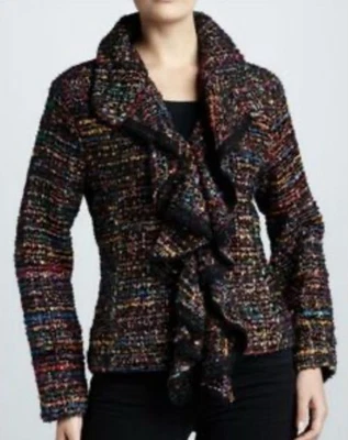 Chaqueta Blazer Berek Negra Colorida Tweed Cuello Volantes 1XL Foto 1 de 4