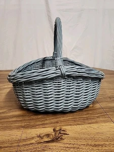 Larger Size Blue Basket With Handle Heavy Duty Wicker Rattan Blue Basket - Picture 1 of 2