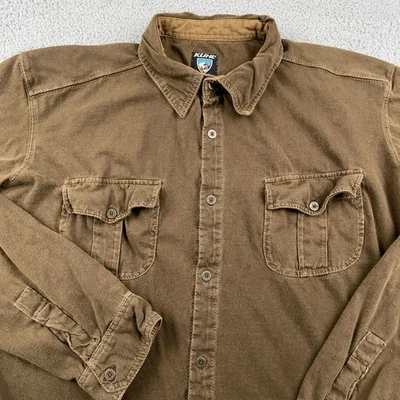 Kuhl 衬衫男式大号棕色有机棉纽扣前长袖户外 — 第 1/4 张图片