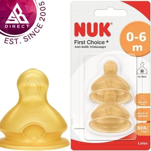 NUK First Choice Latex Anti-Colic Baby/Kid's Bottle Teat│0-6m│Medium│2Pk EXU - Picture 1 of 3