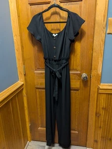 Monteau Los Angeles Women's Black Short Sleeve Jumpsuit Size Med length 30 - Picture 1 of 4