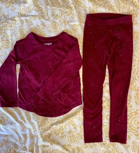 Cat & Jack Girls Long Sleeve Top & Leggings- Maroon Glitter Sparkle Size 5T - Picture 1 of 3