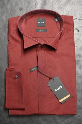 HUGO BOSS Hank Hombre Fácil Hierro Puño Francés Ala Cuello Esmoquin Camisa 40 - Imagen 1 de 4