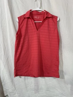 Lady Hagen Polo 衫女式 L 码粉色无袖 V 领高尔夫上衣 — 第 1/4 张图片