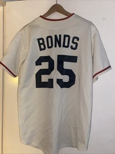 Camiseta deportiva de colección 2001-02 SF GIANTS Barry Bonds crema mlb cosida Dugout majestuosa XL - Imagen 1 de 9