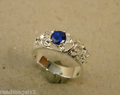 Женское для девочки посеребренное филигранное кольцо с круглым синим сапфиром фианитом новый размер 7 - Изображение 1 из 4