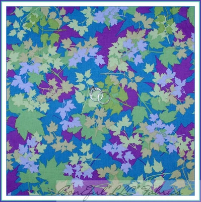 BonEful Fabric Cotton Quilt Green Purple Blue Leaf Thanksgiving Maple FALL SCRAP - Image 1 of 4