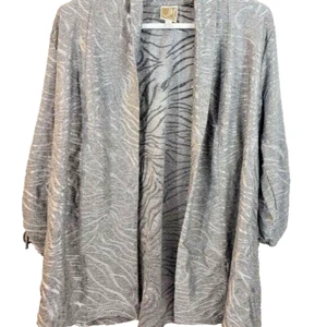 JM Collection Cardigan Women Medium Silver Open Front Polyester Blend Zebra - Picture 1 of 8