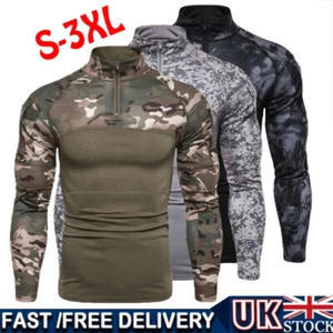 Men Camouflage Military Tactical T shirt Long Sleeve Army Combat Blouse T-Shirts - Picture 1 of 15