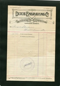 CABEZA DE BILLETE ILUSTRADA 1914 DIXIE GRABADO CO SAVANAH GA  - Imagen 1 de 1