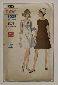 Vintage 1968 Vogue 7327 Square Neck Button Trim Dress Sewing Pattern 16 UNCUT VG - Picture 1 of 8