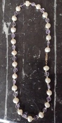 Vintage 14k Gold natural Large Baroque Pearl And Amethyst Necklace 17 In - Image 1 of 4